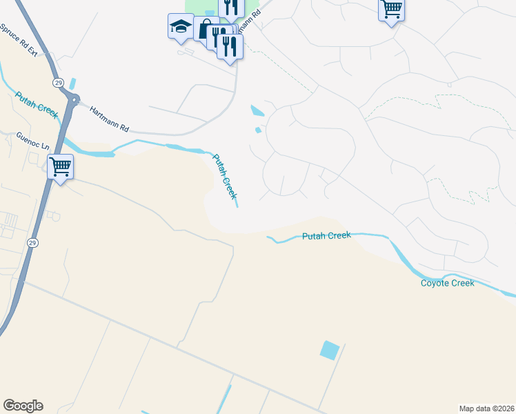 map of restaurants, bars, coffee shops, grocery stores, and more near 18830 Glencove Court in Hidden Valley Lake