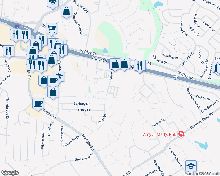 map of restaurants, bars, coffee shops, grocery stores, and more near 228 Spring Drive in Saint Charles