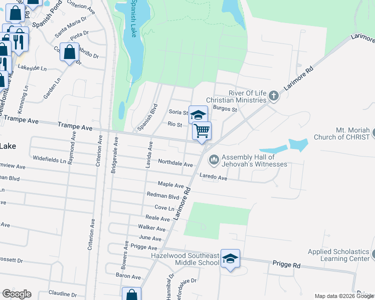 map of restaurants, bars, coffee shops, grocery stores, and more near 1100 Lakeview Avenue in St. Louis