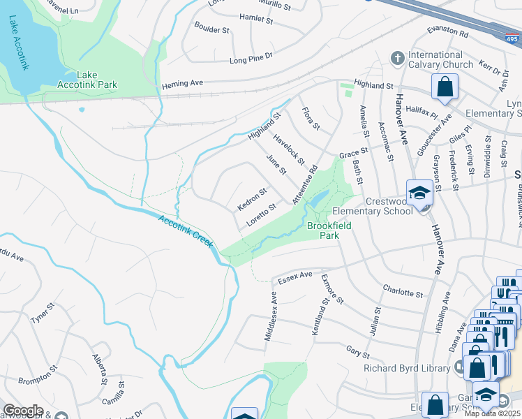 map of restaurants, bars, coffee shops, grocery stores, and more near 6008 Loretto Street in Springfield