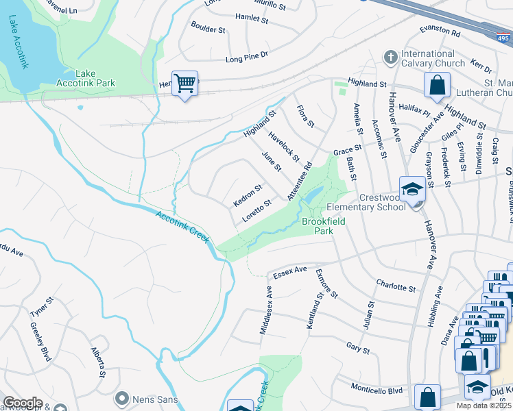 map of restaurants, bars, coffee shops, grocery stores, and more near 6008 Loretto Street in Springfield