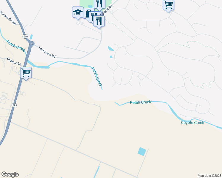 map of restaurants, bars, coffee shops, grocery stores, and more near 18830 Glencove Court in Hidden Valley Lake