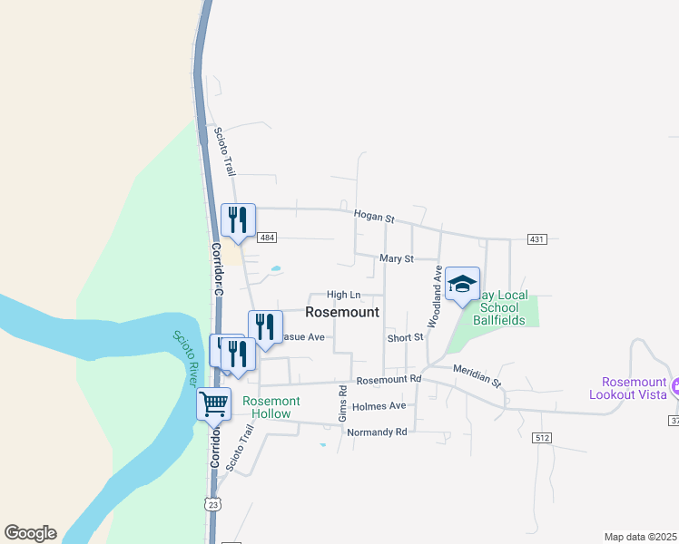 map of restaurants, bars, coffee shops, grocery stores, and more near 1281 High Lane in Portsmouth