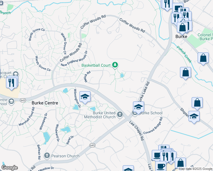 map of restaurants, bars, coffee shops, grocery stores, and more near 9916 Natick Road in Burke