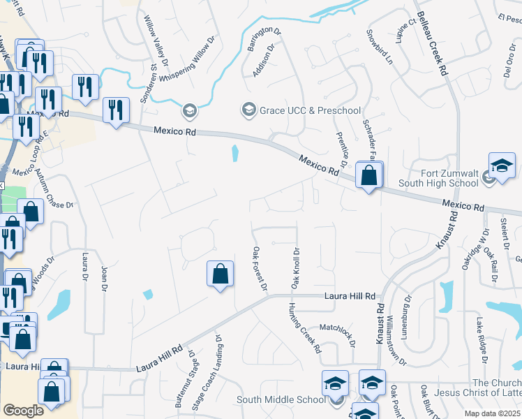 map of restaurants, bars, coffee shops, grocery stores, and more near 149 Aspencade Circle in St. Peters