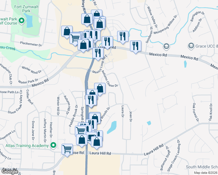 map of restaurants, bars, coffee shops, grocery stores, and more near 181 Autumn Chase Drive in O'Fallon