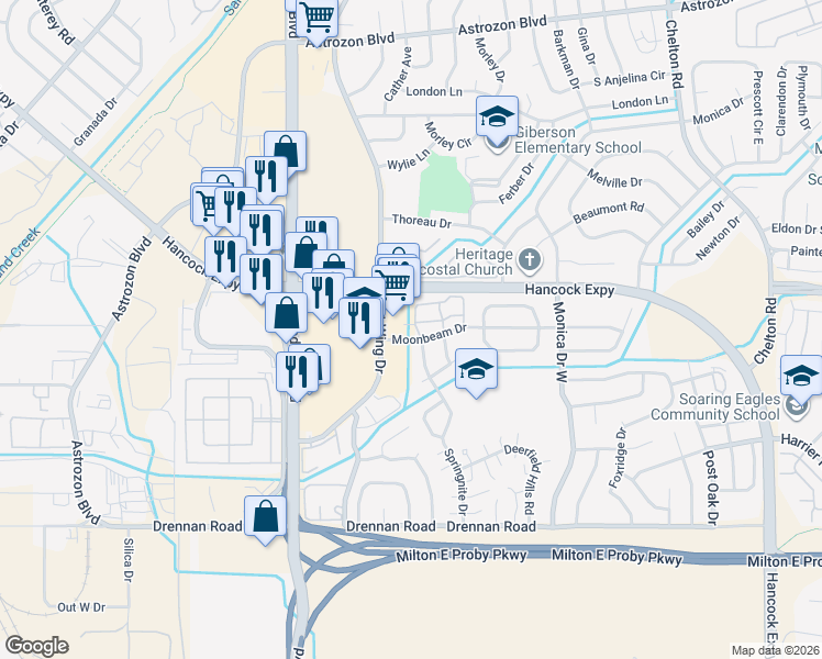 map of restaurants, bars, coffee shops, grocery stores, and more near 3084 Starlight Circle in Colorado Springs