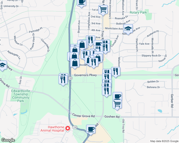 map of restaurants, bars, coffee shops, grocery stores, and more near 6650 Edwardsville Crossing Drive in Edwardsville