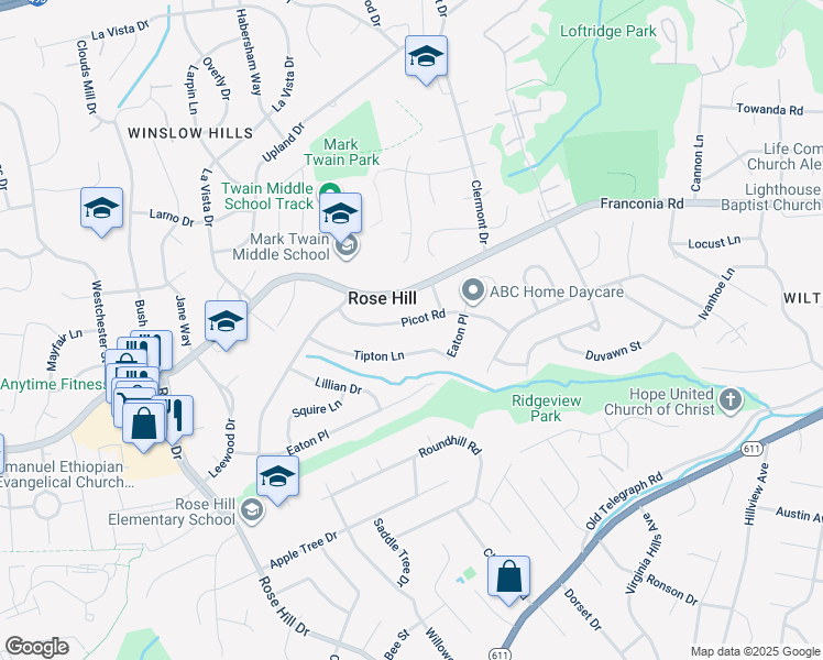 map of restaurants, bars, coffee shops, grocery stores, and more near 4513 Picot Road in Alexandria