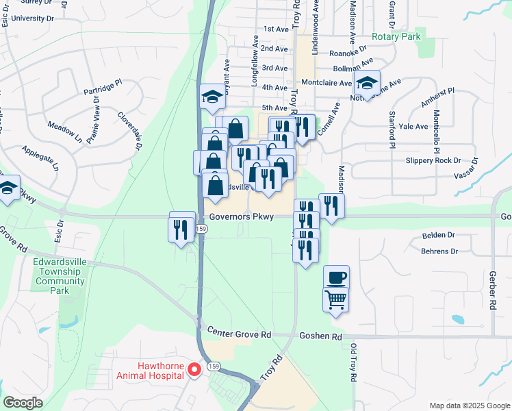 map of restaurants, bars, coffee shops, grocery stores, and more near 6650 Edwardsville Crossing Drive in Edwardsville