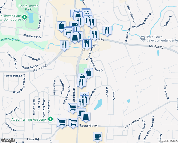 map of restaurants, bars, coffee shops, grocery stores, and more near 21 Autumn Mist Court in O'Fallon