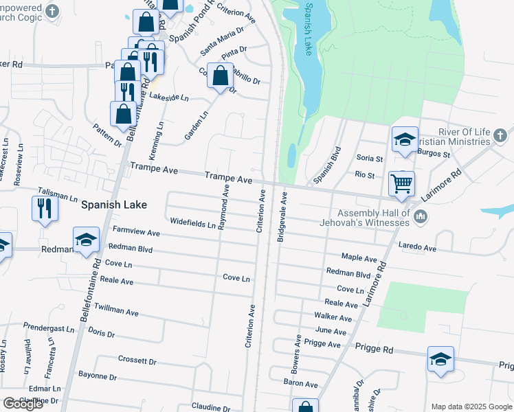 map of restaurants, bars, coffee shops, grocery stores, and more near 11929 Criterion Avenue in St. Louis