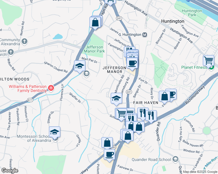 map of restaurants, bars, coffee shops, grocery stores, and more near 2841 Fairhaven Avenue in Alexandria