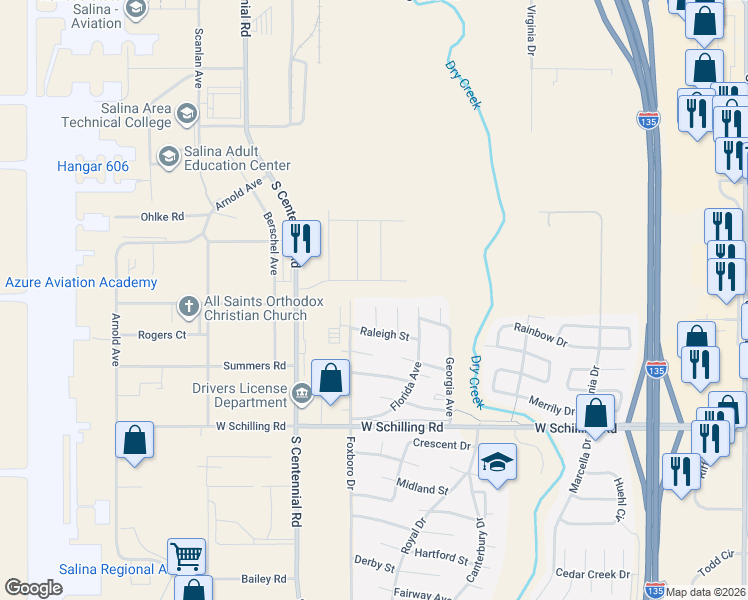 map of restaurants, bars, coffee shops, grocery stores, and more near 154 Hoover Court in Salina