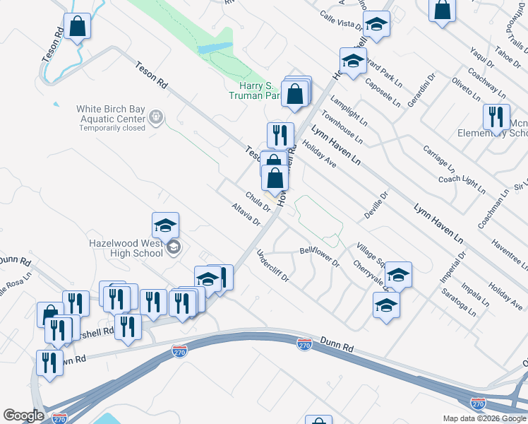 map of restaurants, bars, coffee shops, grocery stores, and more near 921 Chula Drive in Hazelwood