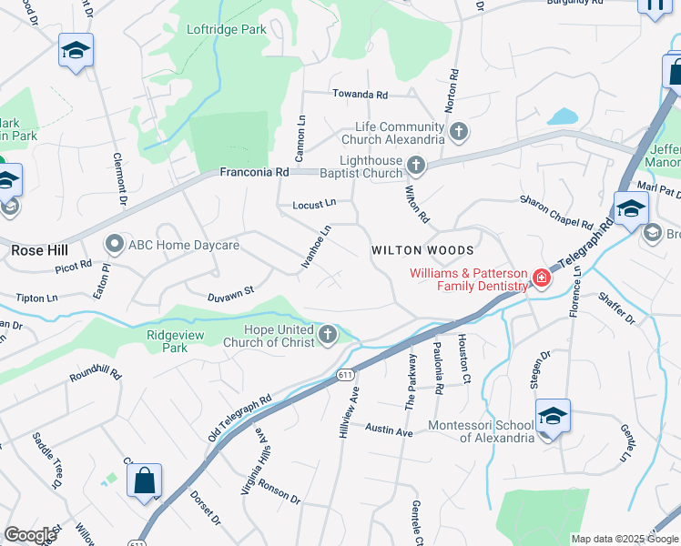 map of restaurants, bars, coffee shops, grocery stores, and more near 3820 Javins Drive in Alexandria