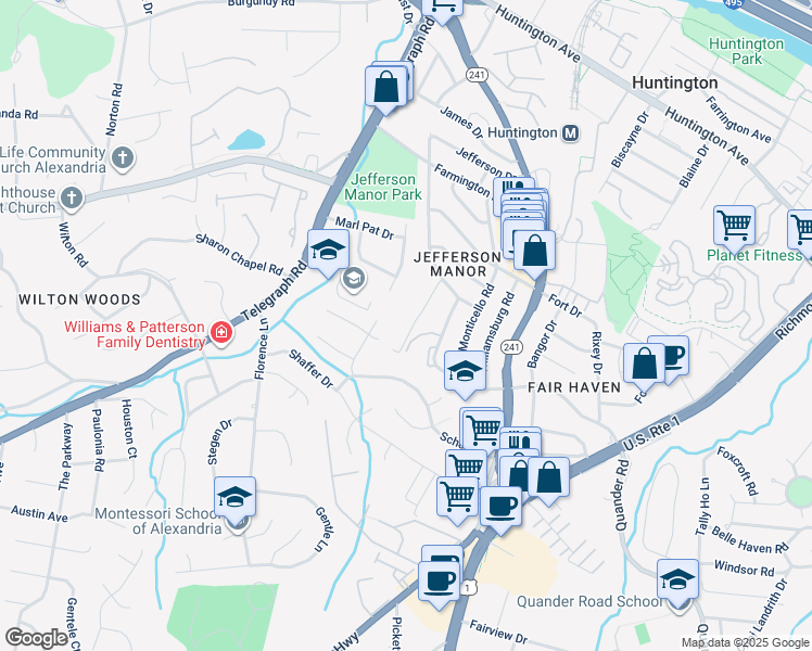 map of restaurants, bars, coffee shops, grocery stores, and more near 5962 Edgehill Court in Alexandria