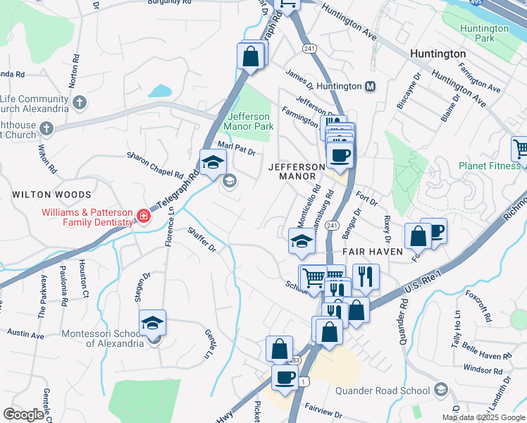 map of restaurants, bars, coffee shops, grocery stores, and more near 5962 Edgehill Court in Alexandria