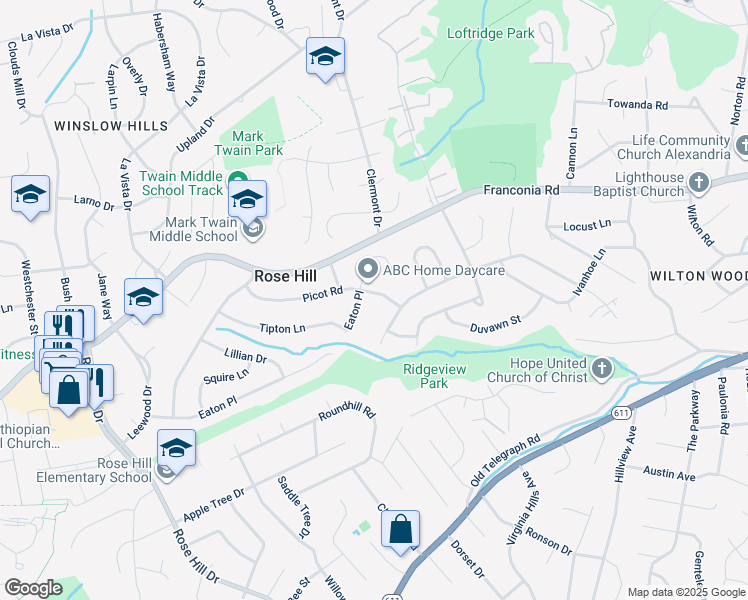 map of restaurants, bars, coffee shops, grocery stores, and more near 4413 Picot Road in Alexandria