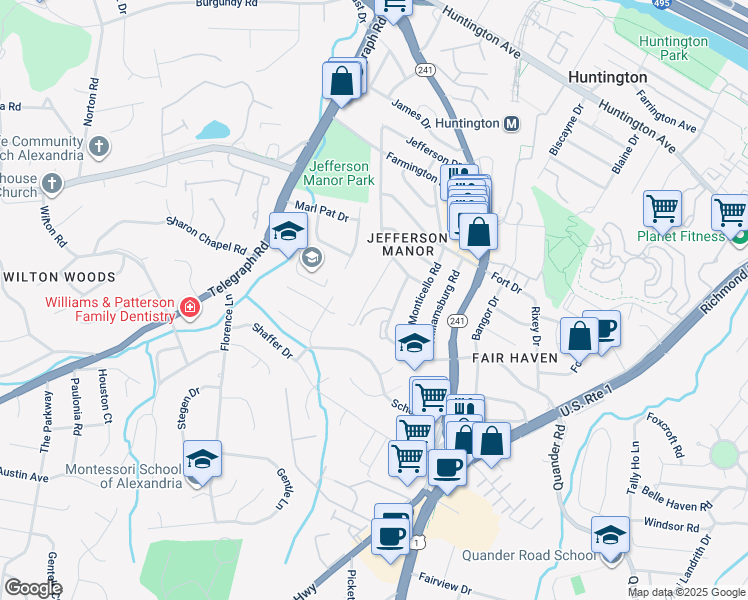 map of restaurants, bars, coffee shops, grocery stores, and more near 5955 Edgehill Court in Alexandria