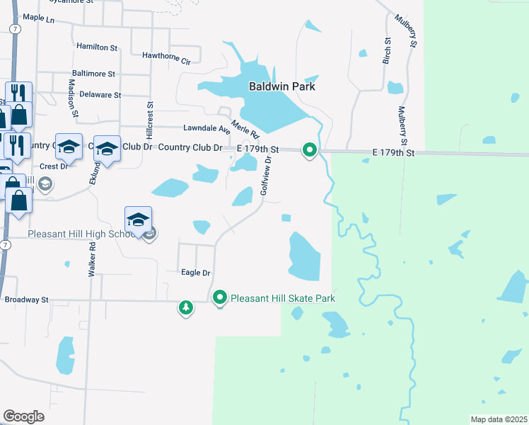 map of restaurants, bars, coffee shops, grocery stores, and more near 314 Golfview Drive in Pleasant Hill
