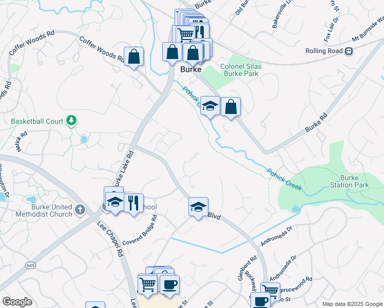 map of restaurants, bars, coffee shops, grocery stores, and more near 6018 Heathwick Court in Burke