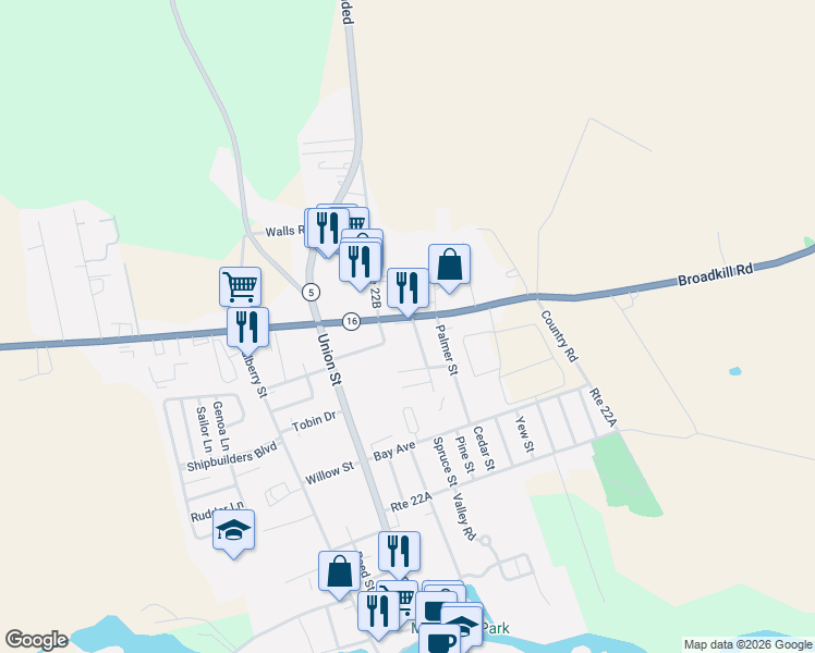 map of restaurants, bars, coffee shops, grocery stores, and more near 211 Broadkill Road in Milton