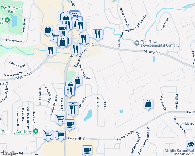 map of restaurants, bars, coffee shops, grocery stores, and more near 130 Laura Drive in Saint Peters
