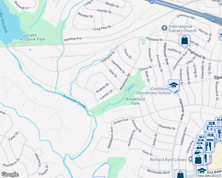 map of restaurants, bars, coffee shops, grocery stores, and more near 6002 Loretto Street in Springfield