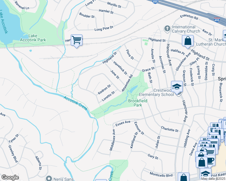 map of restaurants, bars, coffee shops, grocery stores, and more near 6002 Loretto Street in Springfield