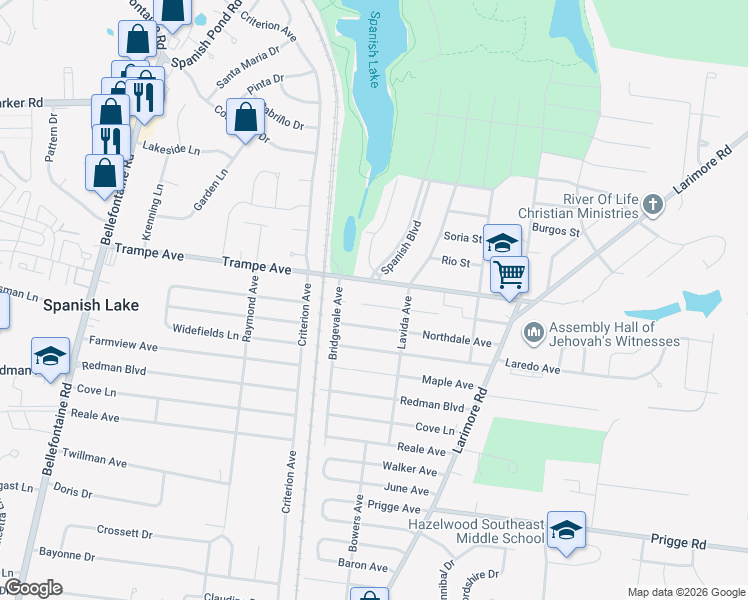 map of restaurants, bars, coffee shops, grocery stores, and more near 1226 Trampe Avenue in St. Louis