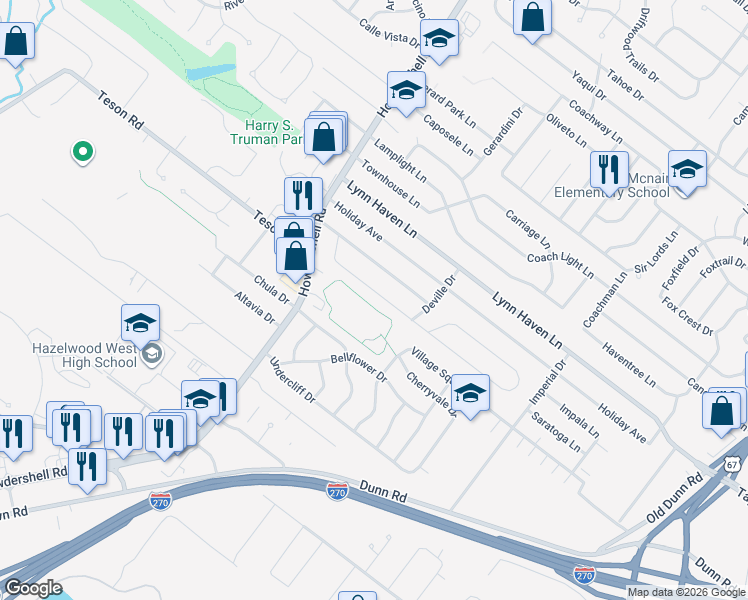map of restaurants, bars, coffee shops, grocery stores, and more near 827 Teson Road in Hazelwood