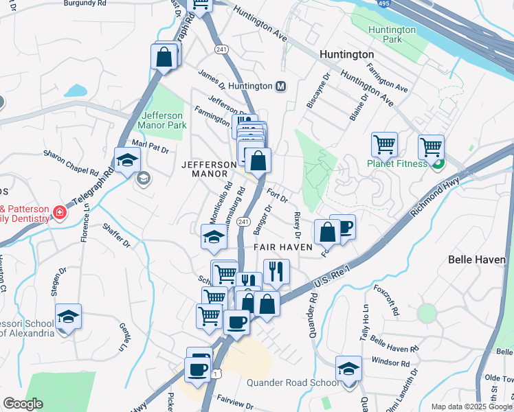 map of restaurants, bars, coffee shops, grocery stores, and more near 5937 North Kings Highway in Alexandria
