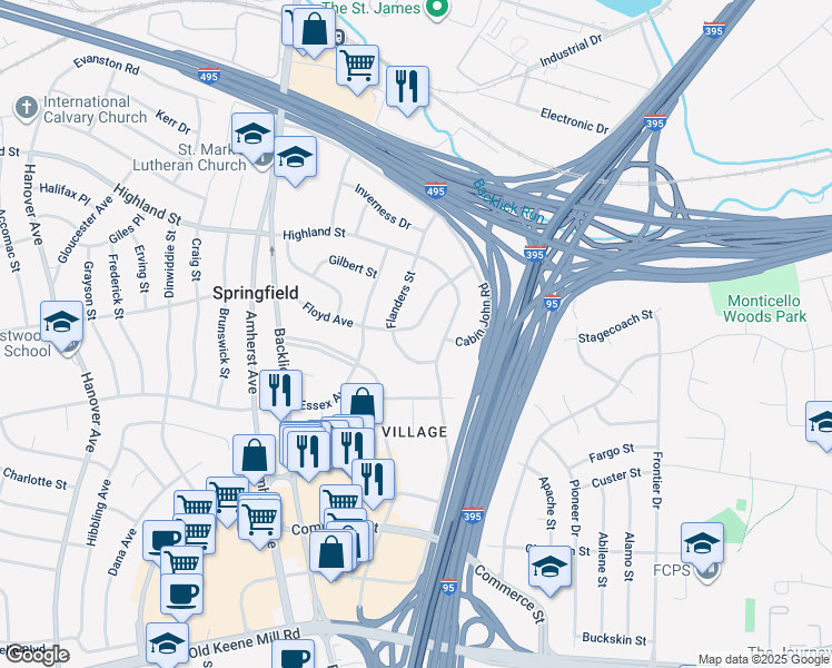map of restaurants, bars, coffee shops, grocery stores, and more near 6821 Floyd Avenue in Springfield
