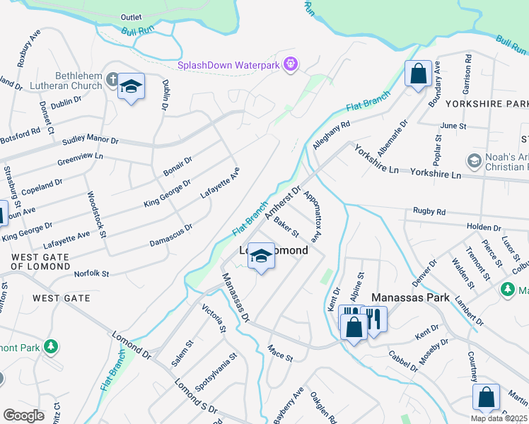 map of restaurants, bars, coffee shops, grocery stores, and more near 7722 Amherst Drive in Manassas