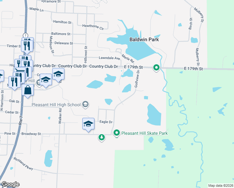 map of restaurants, bars, coffee shops, grocery stores, and more near 1601 Fairway Court in Pleasant Hill