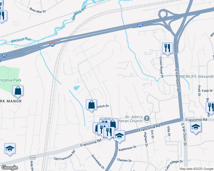 map of restaurants, bars, coffee shops, grocery stores, and more near 6001 Marilyn Drive in Alexandria