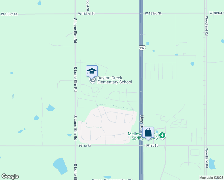 map of restaurants, bars, coffee shops, grocery stores, and more near 18780 South Us169 Highway in Olathe
