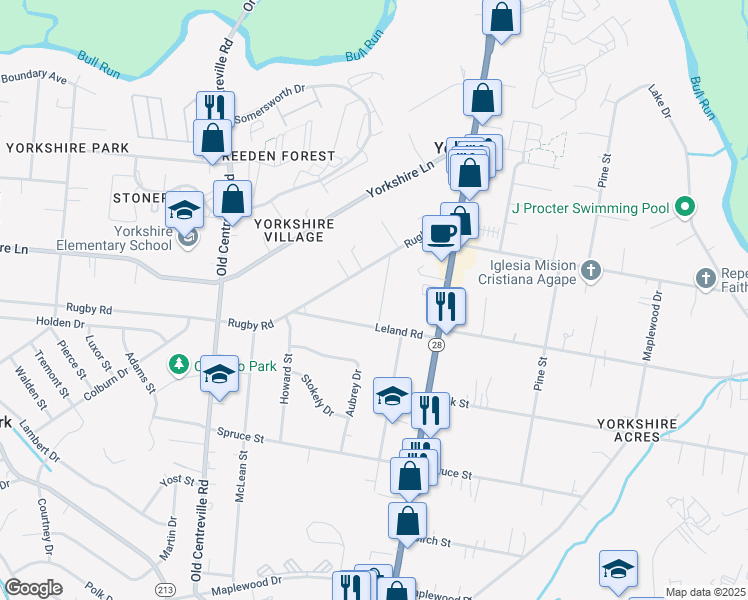 map of restaurants, bars, coffee shops, grocery stores, and more near 7706 Well Street in Manassas