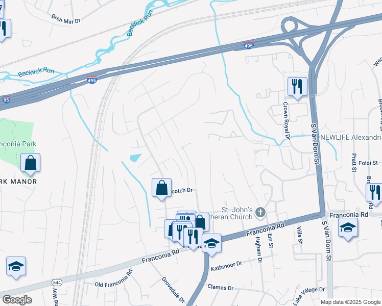 map of restaurants, bars, coffee shops, grocery stores, and more near 6001 Marilyn Drive in Alexandria