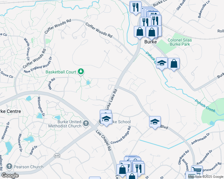 map of restaurants, bars, coffee shops, grocery stores, and more near 6012 Deep Lake Way in Burke
