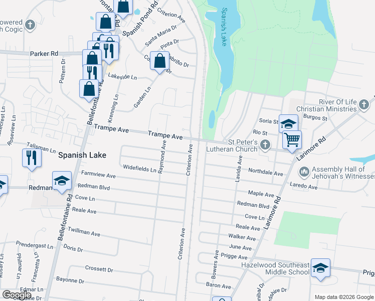 map of restaurants, bars, coffee shops, grocery stores, and more near 1370 Trampe Avenue in St. Louis