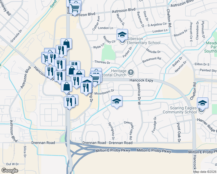 map of restaurants, bars, coffee shops, grocery stores, and more near 3149 Starlight Circle in Colorado Springs