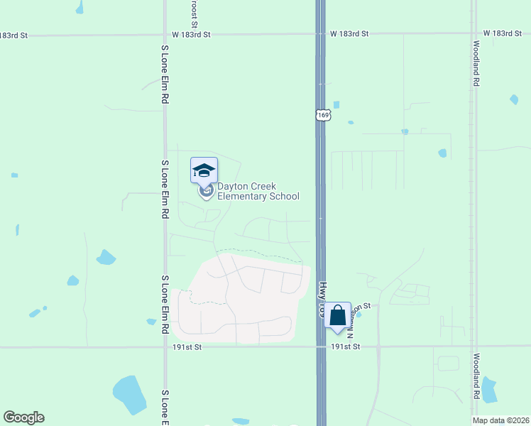map of restaurants, bars, coffee shops, grocery stores, and more near 18780 South Us169 Highway in Olathe