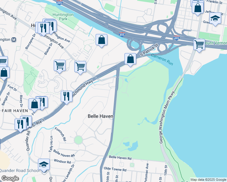 map of restaurants, bars, coffee shops, grocery stores, and more near 6000 Fort Hunt Road in Alexandria