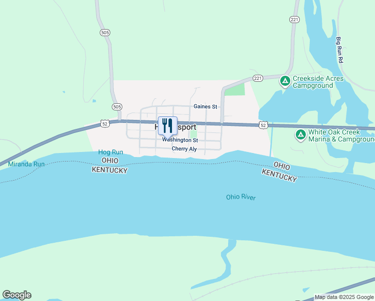 map of restaurants, bars, coffee shops, grocery stores, and more near 405 Washington Street in Higginsport