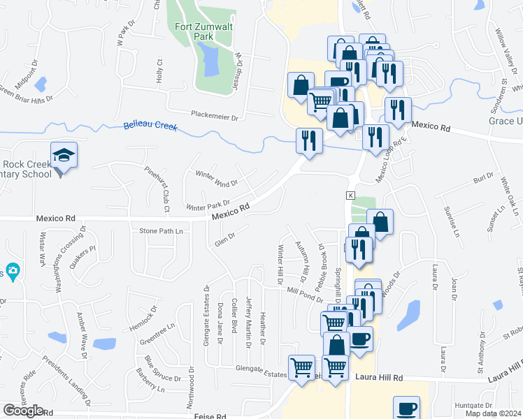 map of restaurants, bars, coffee shops, grocery stores, and more near 153 Weatherby Landing Drive in O'Fallon