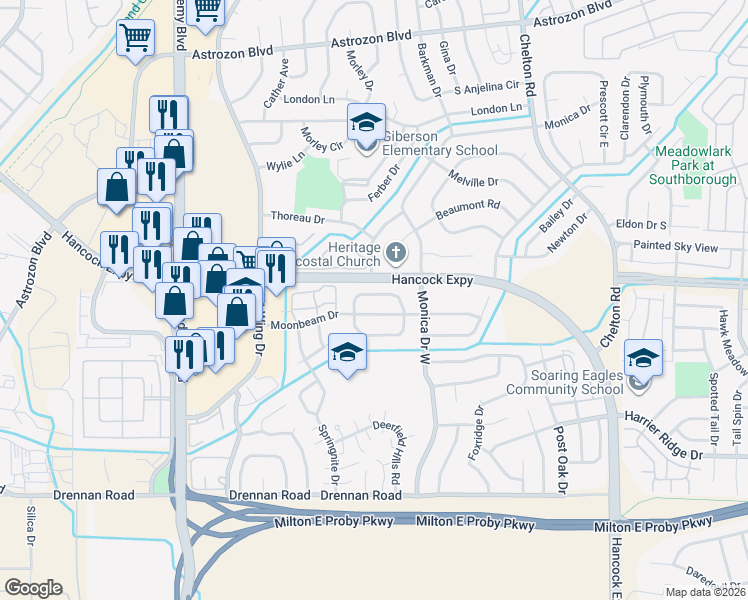 map of restaurants, bars, coffee shops, grocery stores, and more near 3011 Moonbeam Circle North in Colorado Springs