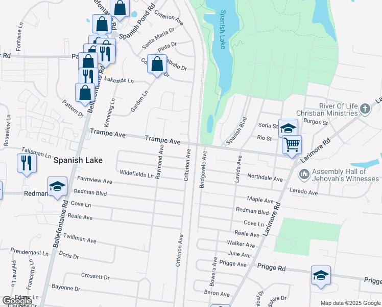 map of restaurants, bars, coffee shops, grocery stores, and more near 1370 Trampe Avenue in St. Louis
