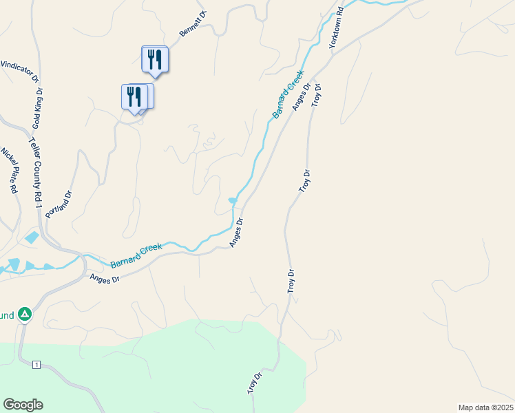 map of restaurants, bars, coffee shops, grocery stores, and more near 690 Anges Drive in Cripple Creek